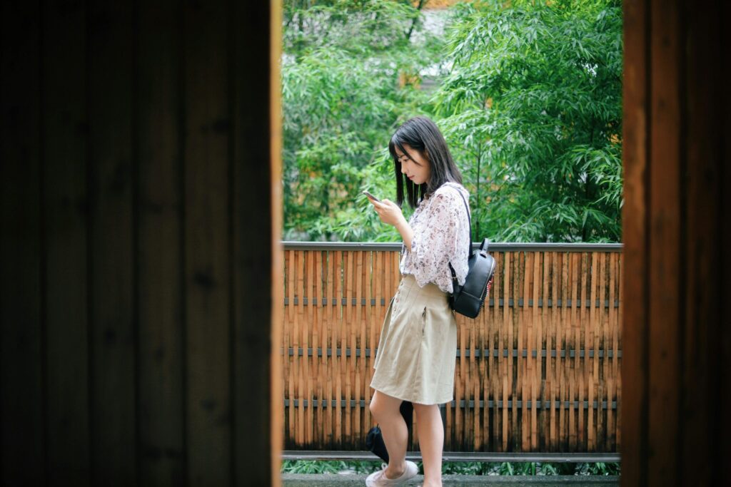 woman checking phone
