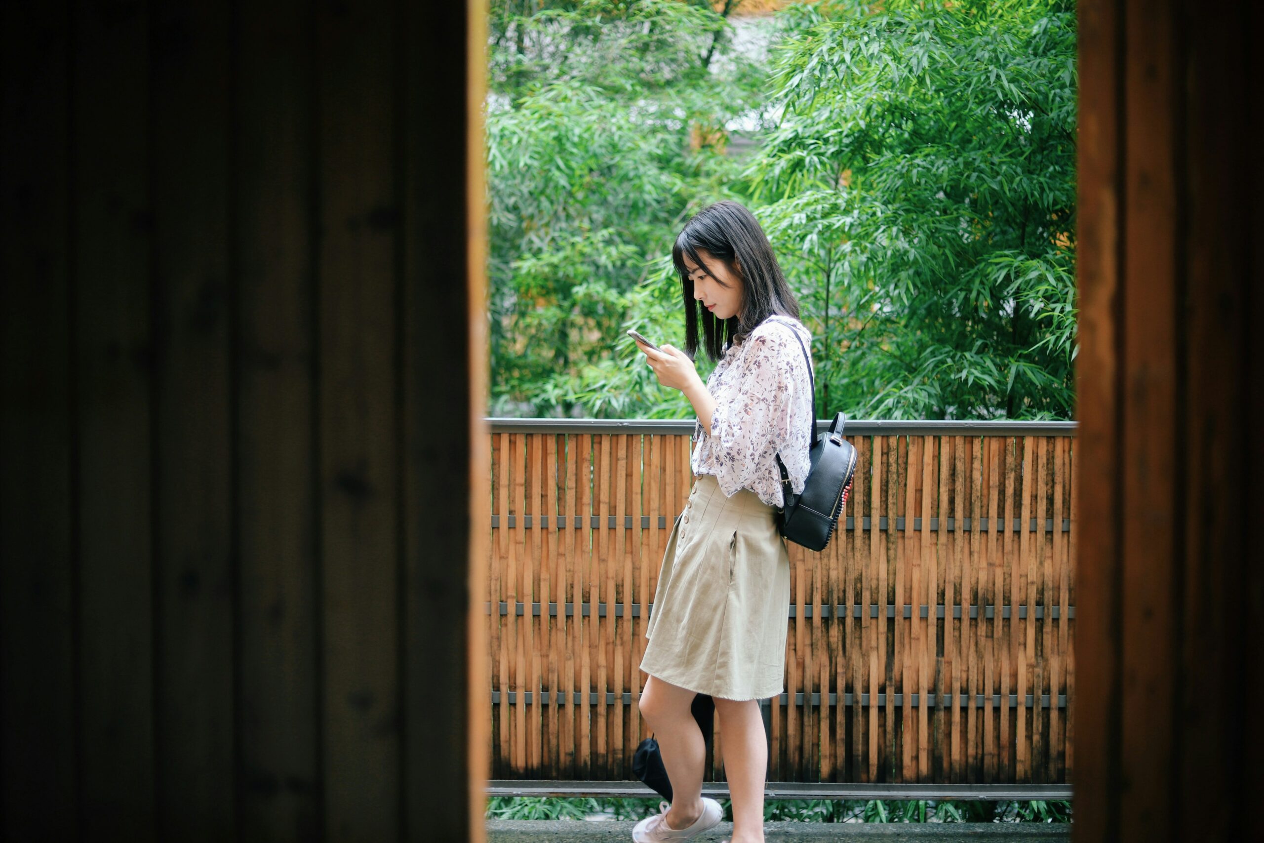 woman checking phone